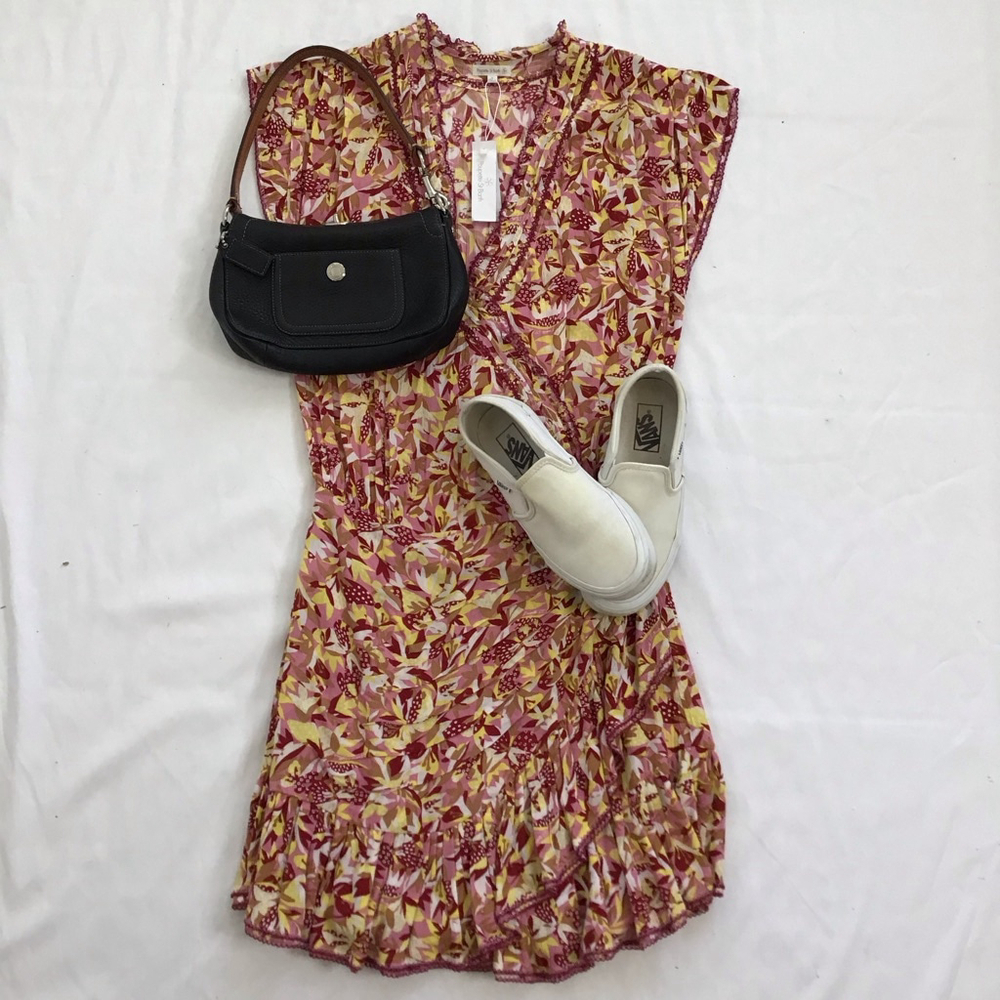 Poupette St Barth Women Elegant Mini Dress S Pink Yellow Floral - Picture 2 of 14